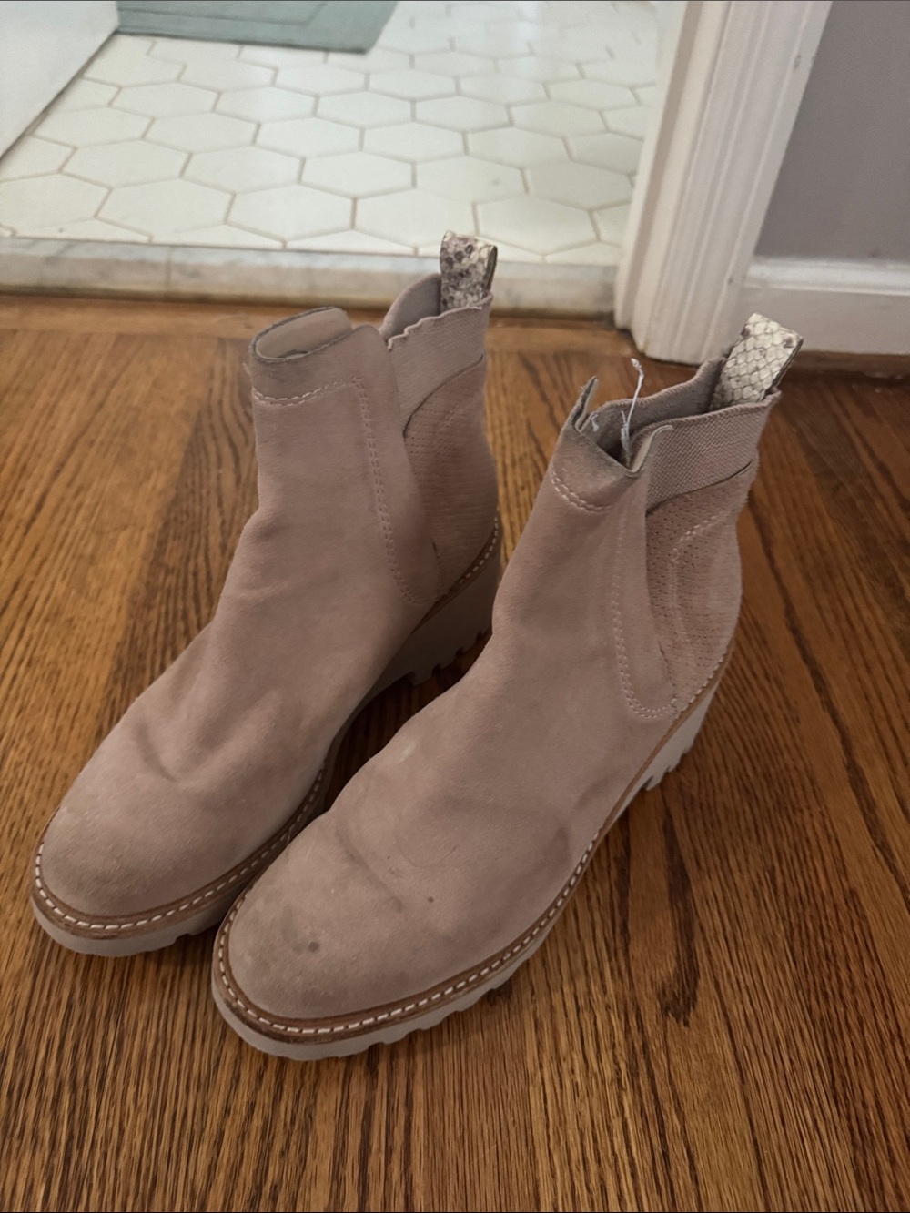 Dolce Vita Blush Suede Chelsea Lug Sole Ankle Boots